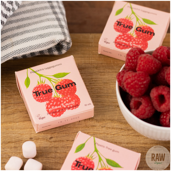 True Gum Vadelma-Vanilja muoviton ksylitolipurukumi 21g – kuva 2