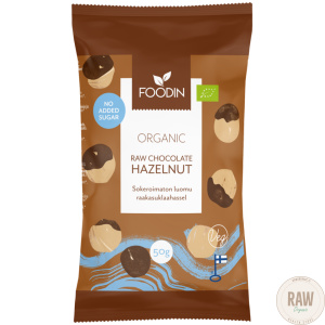 Foodin Raakasuklaahasselpähkinä, sokeroimaton, luomu, 50g