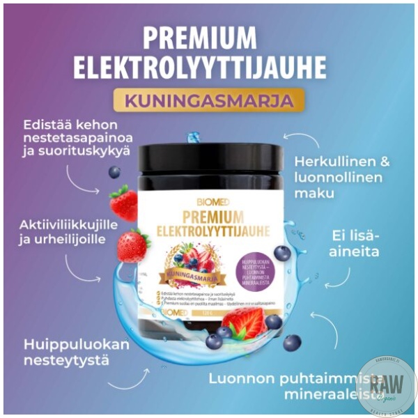 Biomed Premium Elektrolyyttijauhe Kuningasmarja 120g - Image 2