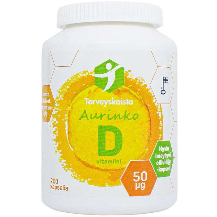 Terveyskaista Aurinko D 50ug 200kaps oliiviöljy
