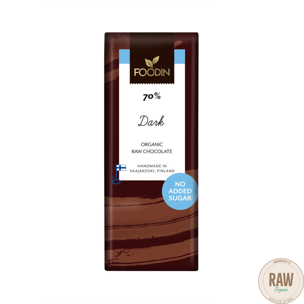 Foodin Raakasuklaalevy Dark 70%, sokeroimaton & luomu, 40g
